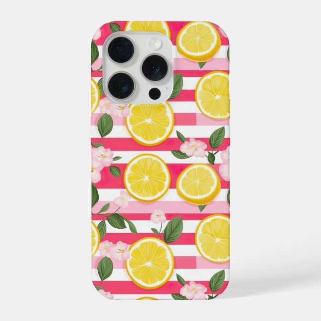 Pink Stripes Summer Lemon Pattern iPhone Case (Back)