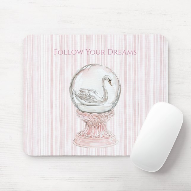 Pink Stripes Swan   Mouse Pad (With Mouse)