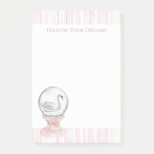 Pink Stripes Swan Post-it Notes