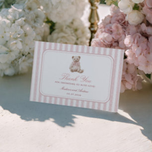 Pink Stripes Teddy Bear Baby Shower Thank You Enclosure Card
