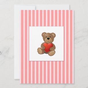Pink Stripes - Teddy Bear with Valentines Heart Holiday Card
