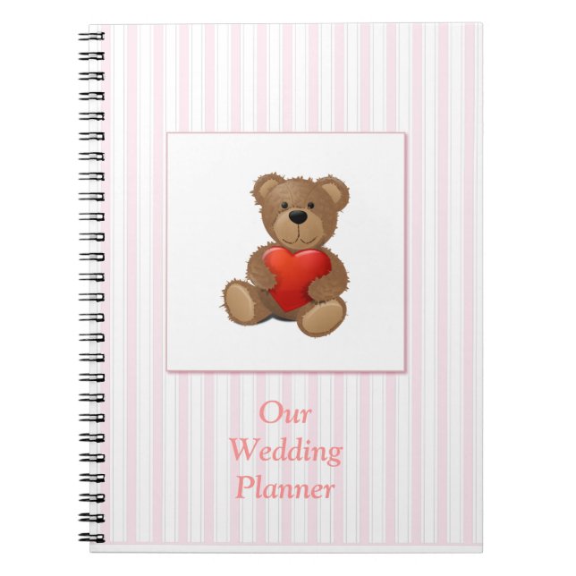 Pink Stripes - Teddy Bear with Valentines Heart Notebook (Front)