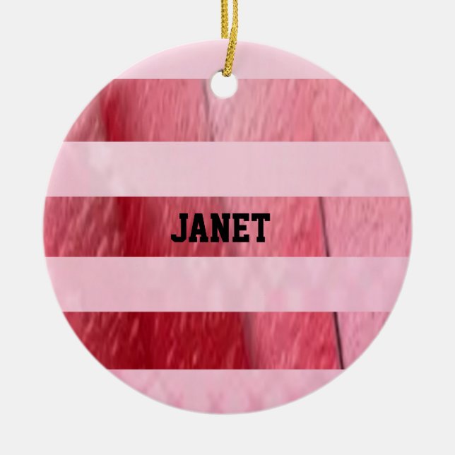 Pink stripes textured pattern ceramic tree decoration (Front)