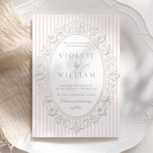 Pink Stripes Vintage Lace Old Money Wedding Invitation