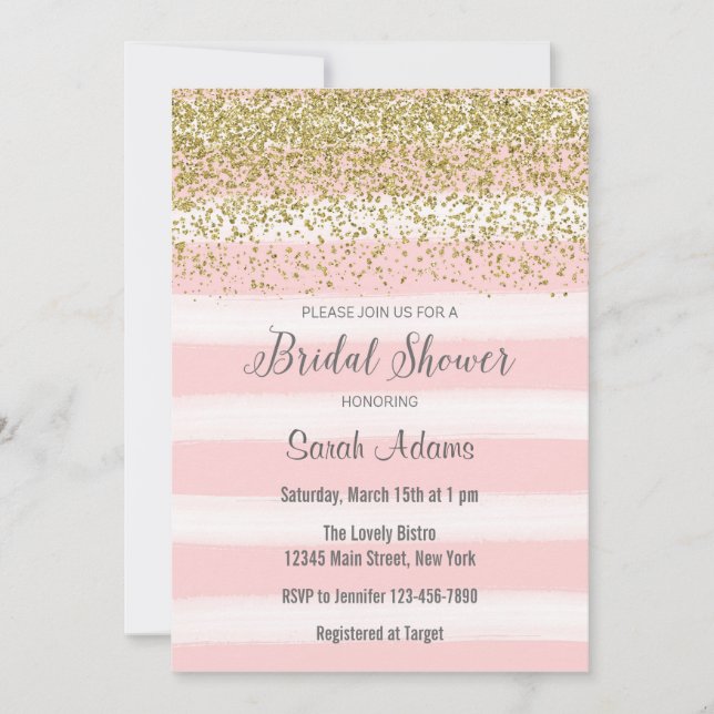 Pink Stripes Watercolor Bridal Shower Invitation (Front)
