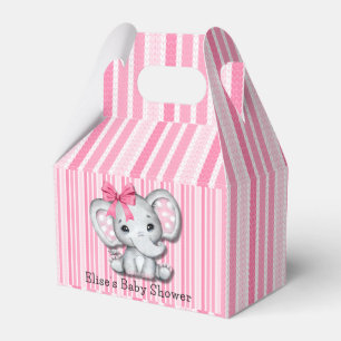 Pink Stripes Watercolor Elephant Girl Baby Shower Favour Box