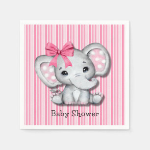 Pink Stripes Watercolor Elephant Girl Baby Shower Napkin