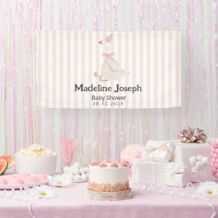 Pink Stripes Watercolor Goose Girl Baby Shower Banner