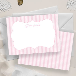 Pink stripes wavy border name personalized card