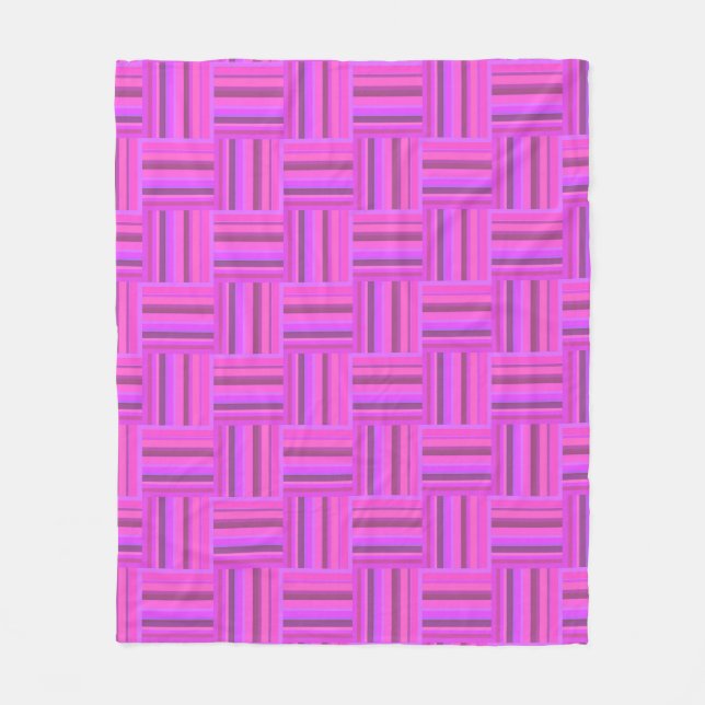 Pink stripes weave pattern fleece blanket (Front)