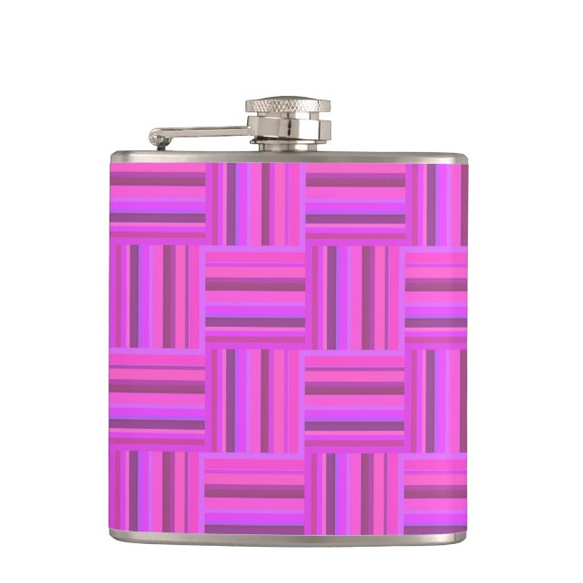 Pink stripes weave pattern hip flask (Front)