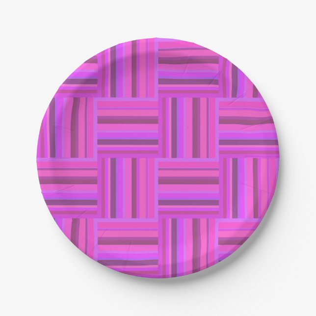 Pink stripes weave pattern paper plate (Front)