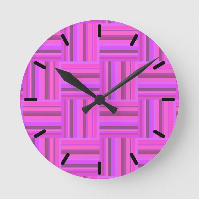 Pink stripes weave pattern round clock (Front)
