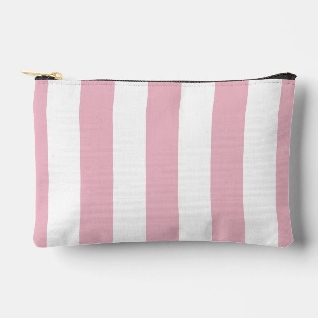 Pink Stripes, White Stripes, Striped Pattern Accessory Pouch (Front)