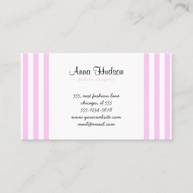 Pink Stripes, White Stripes, Striped Pattern Business Card (Front)
