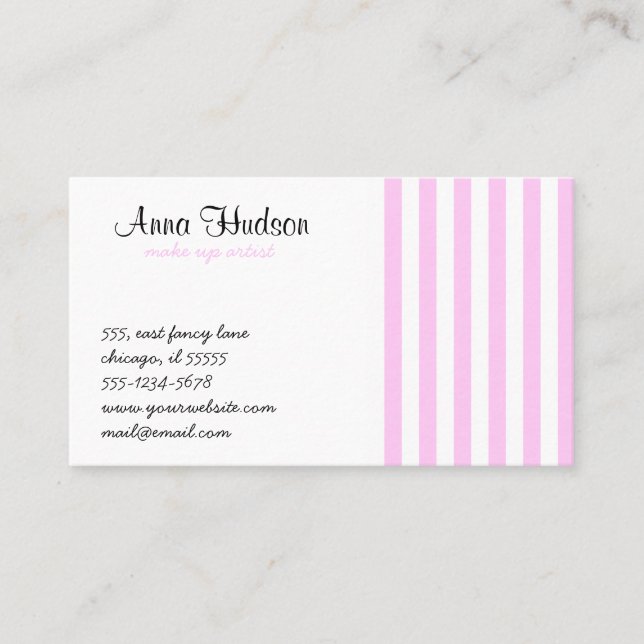 Pink Stripes, White Stripes, Striped Pattern Business Card (Front)
