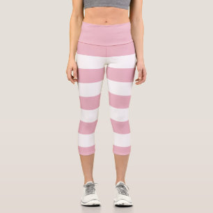 Pink Stripes, White Stripes, Striped Pattern Capri Leggings