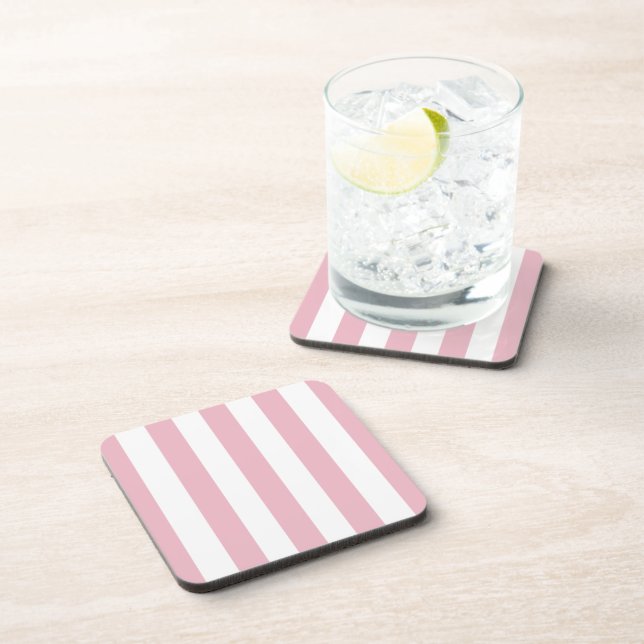 Pink Stripes, White Stripes, Striped Pattern Coaster (Right Side)