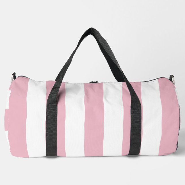 Pink Stripes, White Stripes, Striped Pattern Duffle Bag (Front)