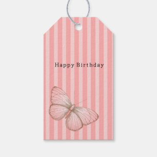 Pink Stripes with Butterfly Birthday Gift Tags