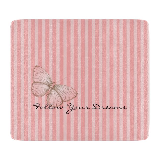 Pink Stripes with Butterfly Cutting Board (Front)