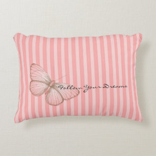 Pink Stripes with Butterfly Decorative Cushion