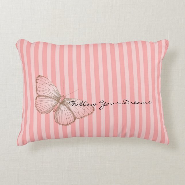 Pink Stripes with Butterfly Decorative Cushion (Front)