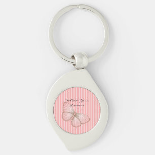 Pink Stripes with Butterfly Key Ring