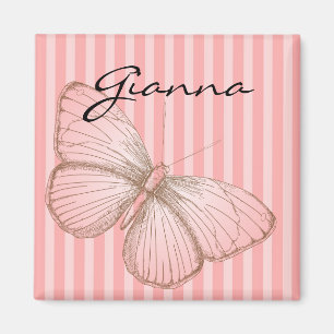 Pink Stripes with Butterfly Magnet