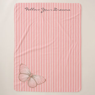 Pink Stripes with Butterfly Sherpa Blanket