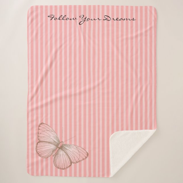 Pink Stripes with Butterfly Sherpa Blanket (Front)