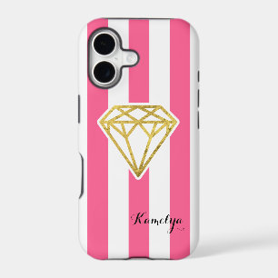 Pink Stripes with Gold Foil Diamond