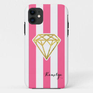 Pink Stripes with Gold Foil Diamond Case-Mate iPhone Case