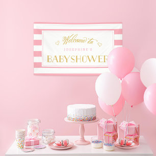 Pink Stripes with Gold Mum to Be Baby Shower Banner