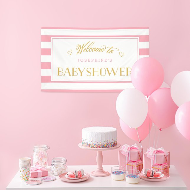 Pink Stripes with Gold Mum to Be | Baby Shower Banner (Creator Uploaded)