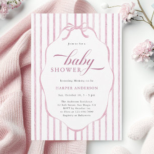 Pink Stripes with Scalloped Frame Baby Shower  Invitation