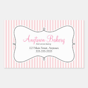 Pink Stripes with Swirly Frame Business Rectangular Sticker