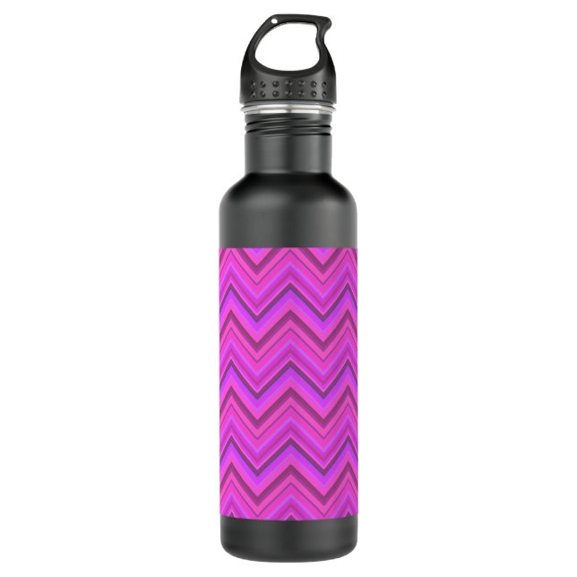 Pink stripes zigzag pattern 710 ml water bottle (Front)