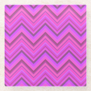 Pink stripes zigzag pattern glass coaster