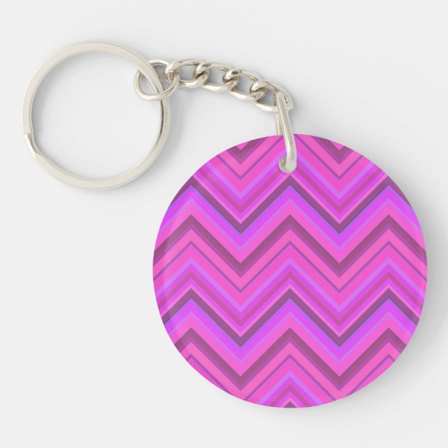 Pink stripes zigzag pattern key ring (Front)