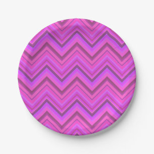 Pink stripes zigzag pattern paper plate