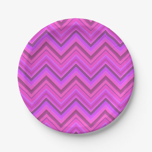 Pink stripes zigzag pattern paper plate (Front)
