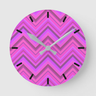 Pink stripes zigzag pattern round clock