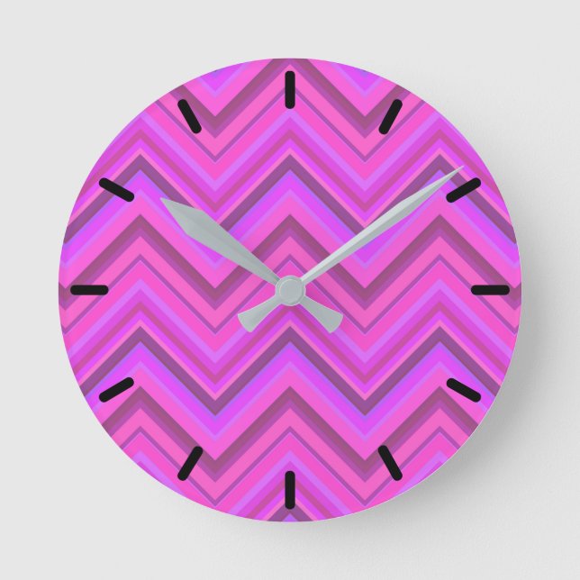 Pink stripes zigzag pattern round clock (Front)