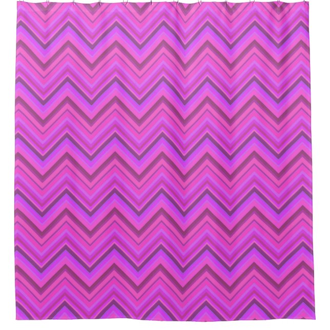 Pink stripes zigzag pattern shower curtain (Front)