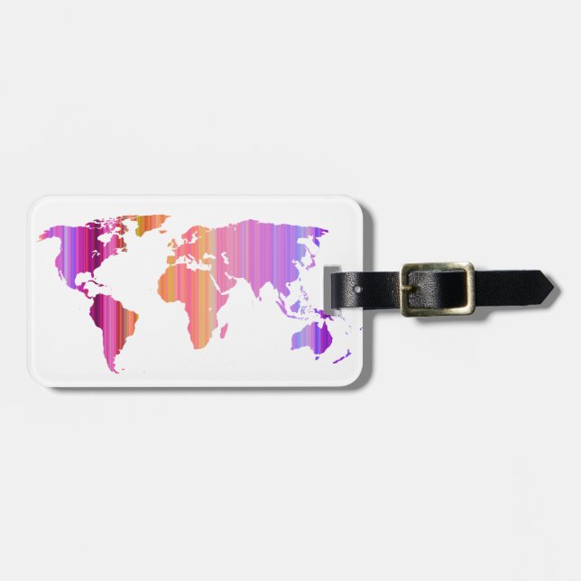 Pink Stripey World Luggage Tag (Front Horizontal)