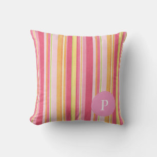 Pink Stripped Reversible Monogram Outdoor Pillow