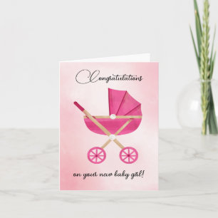 Pink stroller Baby Girl Congratulations Card