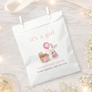 Pink Stroller Bunny Balloon Girl Baby Shower Favour Bags