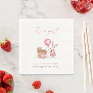 Pink Stroller Bunny Balloon Girl Baby Shower  Napkin